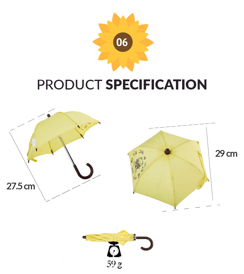 Spécifications de parapluie de petit jouet d'affichage décoratif jaune Yellow Decorative Display Small Toy Umbrella Specification
